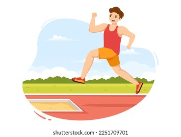 Long Jump Illustration with Athlete Doing Jumps in Sand Pit for Web Banner or Landing Page in Sport Championship Flat Cartoon Hand Drawn Templates