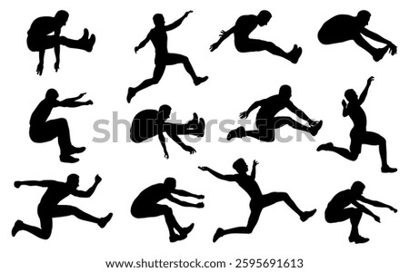 Long jump man silhouette vector illustration set