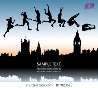 Long jump over London city - vector illustration