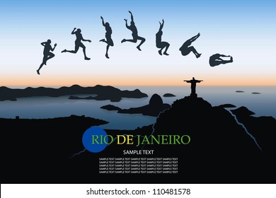 Long jump over Rio De Janeiro - vector illustration