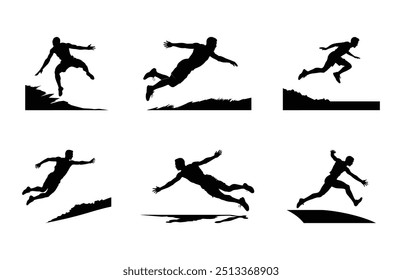 Long Jump Silhouette Clipart Bundle, Man Jumping Vector Silhouette Set