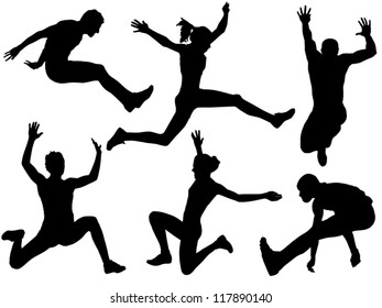 Long Jump Silhouette on white background