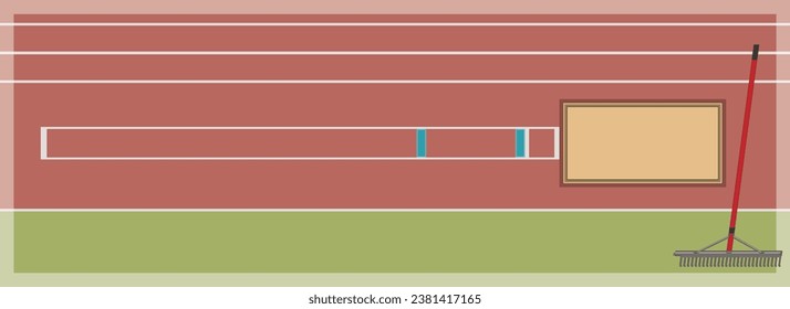 pista deportiva de salto largo en vista aérea con rastrillo de pozo metálico