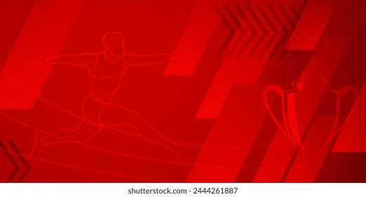 Long jumper themed background in red tones with abstract lines and dots, with sport symbols such as a male athlete and a cup