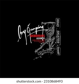 Long Jumping Skateboarding, typography graphic design, for t-shirt prints, vector illustration. 