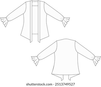 Lange kebaya kutu baru technische Zeichnung mit Reißverschluss, traditionellen Stil und elegante Passform