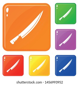 Long knife icons set collection vector 6 color isolated on white background
