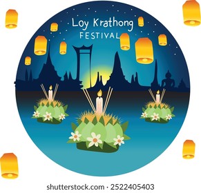 long krathong festival vector illustration. Good for banner, poster, greeting card, party card, invitation, template, advertising, brochures, flyers, ad benners and social media