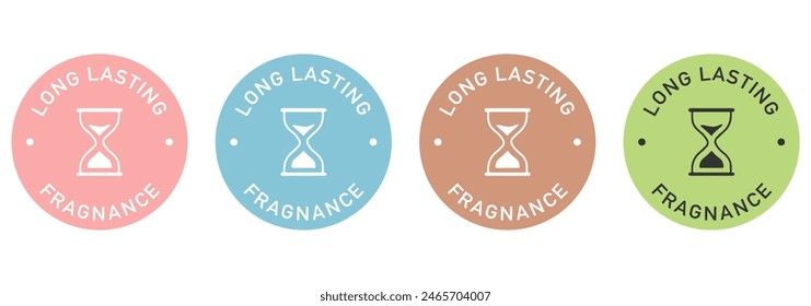 Long lasting fragnancy label vector design for packaging. Perfume icon. Illustration, logo, symbol, sign, stamp, tag, emblem, mark or seal for package.