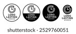 Long lasting icons set, logo, label, badge, sticker, symbol, emblem, stamp, black, line, flat vector, isolated illustration. Pharma or beauty label for product packaging design.