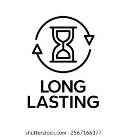 Long lasting icons set, logo, label, badge, symbol, arrow, stamp, black, line, flat vector, isolated illustration. Pharma or beauty label for product packaging design. Hourglass, time, clock icon. 