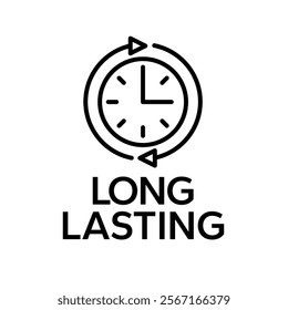 Long lasting icons set, logo, label, badge, symbol, arrow, stamp, black, line, flat vector, isolated illustration. Pharma or beauty label for product packaging design. Hourglass, time, clock icon. 