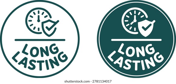 Long lasting product icon set with clock and shield symbol, isolated on white background