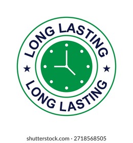 Profesional de larga duración de la insignia de garantía de calidad Icono de reloj verde y logotipo de tipografía circular para Productos duraderos