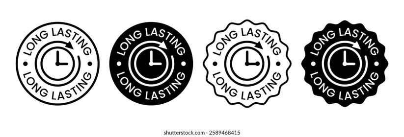 Long lasting web icon isolated on white background. Full day and night 24 hours lasting effect. Vector timer pictogram with hourglass clock and back arrow, simple flat design.