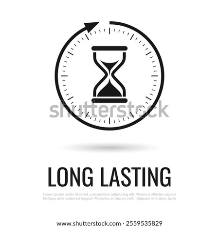 Long lasting web icon isolated on white background. Full day and night 24 hours lasting effect. Vector timer pictogram with hourglass clock and back arrow, simple flat design.