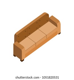 Long Leather Brown Couch 3D Isometric Furniture Illustration