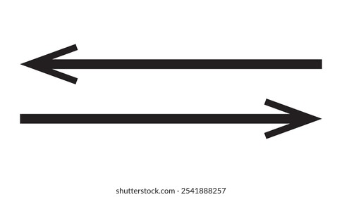 Long left arrow vector icon. Black horizontal left pointing arrow. Vector icon. thick pointer vector icon isolated on white background. Vector illustration.