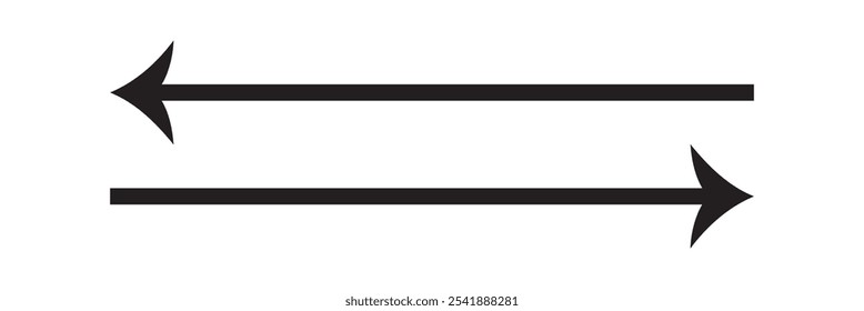 Long left arrow vector icon. Black horizontal left pointing arrow. Vector icon. thick pointer vector icon isolated on white background. Vector illustration.