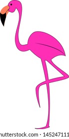 Ein langbeiniger rosafarbener Flamingo, Vektorgrafik, Farbzeichnung oder Illustration.