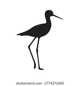 Long legged wading bird silhouette vector icon for coastal and wetland themes