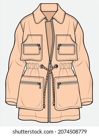 PARKA DE LARGA DURACIÓN CON DETALLE DE APOYO PARA MUJERES Y NIÑAS ADOLESCENTES EN ARCHIVO DE VECTOR EDITABLE