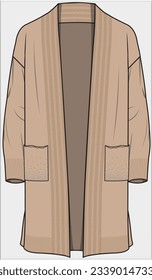 LONG LENGTH SIDE SLIT CARDIGAN WITH RHINESTONE EMBELLISHED POCKET DESIGN FOR WOMEN AND GIRLS IN EDITABLE VECTOR FILE