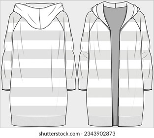 CARDIGAN DE HORARIO DE TIERRA LARGA CON GRANDES MANGUITOS RAGLAN DISEÑADOS PARA MUJERES Y NIÑAS EN ARCHIVO DE VECTOR EDITABLE