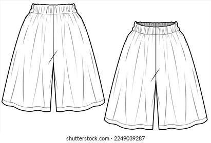 LONG LENGTH WIDE HEM NIGHTWEAR SHORTS FRONT AND BACK IN VECTOR FILE