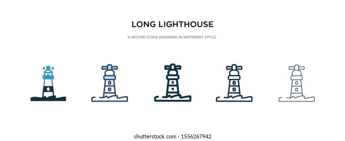 long lighthouse icon in different style vector illustration. two colored and black long lighthouse vector icons designed in filled, outline, line and stroke style can be used for web, mobile, ui