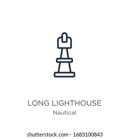 Long lighthouse icon. Thin linear long lighthouse outline icon isolated on white background from nautical collection. Line vector sign, symbol for web and mobile