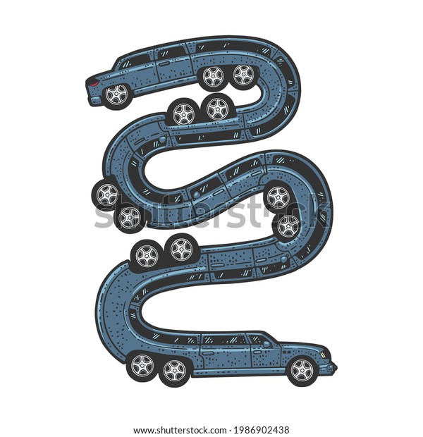 long\
limousine car like a snake color line art sketch engraving vector\
illustration. T-shirt apparel print design. Scratch board\
imitation. Black and white hand drawn\
image.