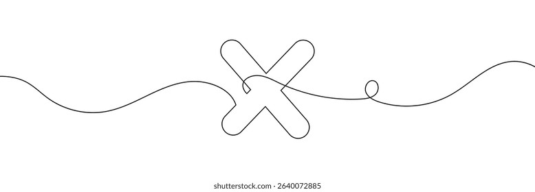 Long line cross icon. X. Continuous line. Vector illustration EPS 10  .