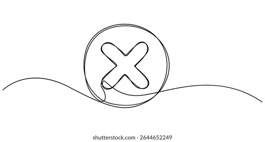 Long line cross icon. X. Continuous line. Vector illustration, Continuous one line drawing Wrong Mark, Continuous one line drawing Wrong Mark. Art wrong Marks Symbol. wrong mark continuous one.