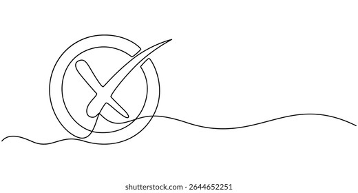 Icono de cruz de línea larga. X. Línea continua. Ilustración vectorial, Dibujo continuo de una línea Marca incorrecta, Dibujo continuo de una línea Marca incorrecta. Arte equivocado Marcas Símbolo. marca equivocada continua.
