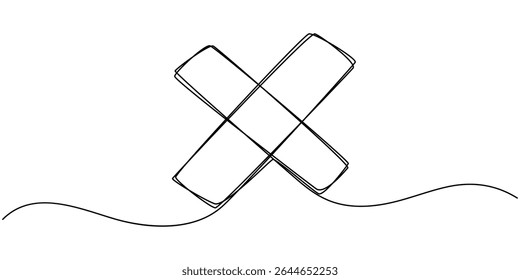Long line cross icon. X. Continuous line. Vector illustration, Continuous one line drawing Wrong Mark, Continuous one line drawing Wrong Mark. Art wrong Marks Symbol. wrong mark continuous one.