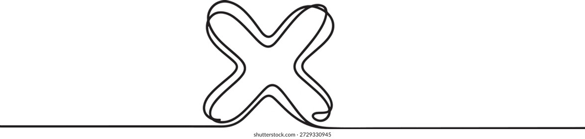 Icono de cruz de línea larga. X. Línea continua. Ilustración vectorial, dibujo continuo de una línea Marca incorrecta. dibujo de icono de una línea
