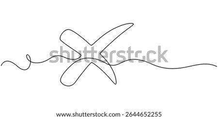 Long line cross icon. X. Continuous line. Vector illustration, Continuous one line drawing Wrong Mark, Continuous one line drawing Wrong Mark. Art wrong Marks Symbol. wrong mark continuous one.