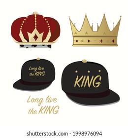 Long live the King hat crown flat isolate in vector.