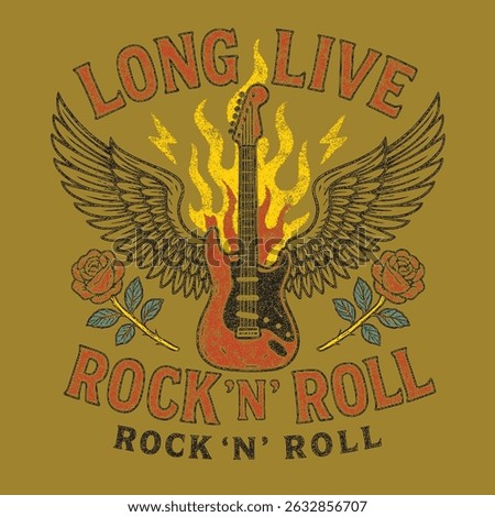 long live rock n roll vintage graphics. gutter faire wings ad text together mixed this artwork. rock and roll women's girls  t-shirt design. punk ravel vector.