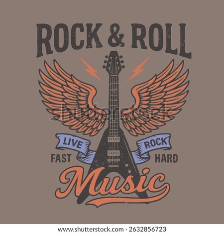 long live rock n roll vintage graphics. gutter faire wings ad text together mixed this artwork. rock and roll women's girls  t-shirt design. punk ravel vector.