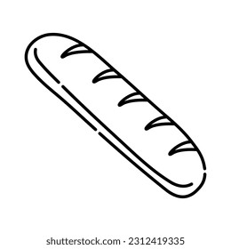 Long loaf, baguette, black and white vector line icon