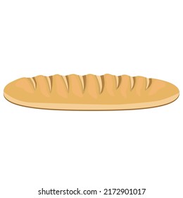 A long loaf of bread with a baked crust on a white background.Vector illustration.It can be used in the menus of bakeries, cafes,restaurants,textiles, bakery packaging.