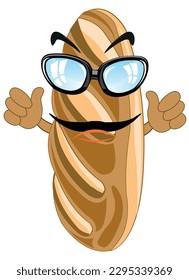 Lange Laib Brot Cartoon auf weißem Hintergrund ist isoliert