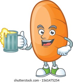 Long loaf cartoon character with holding juice mascot