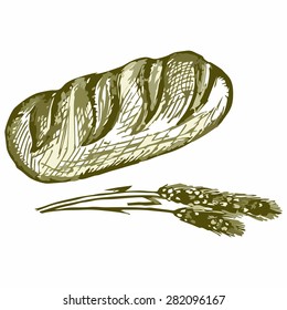 Long loaf. Shades of green and yellow. Doodle style