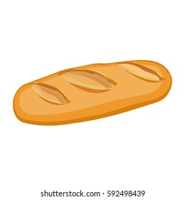 Long loaf of wheat bread flat material design object isolated on white. Vector illustration of French baton bakery product in realistic style