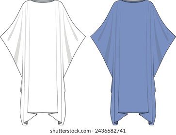 largo, ajuste suelto, manga de batwing plantilla de dibujo de vestido de playa de las mujeres, pareo, tarjeta de vestido de playa para el verano, diseño de vestido de talla grande