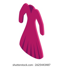 Long magenta dress flowing in the wind, isometric icon of women's clothing