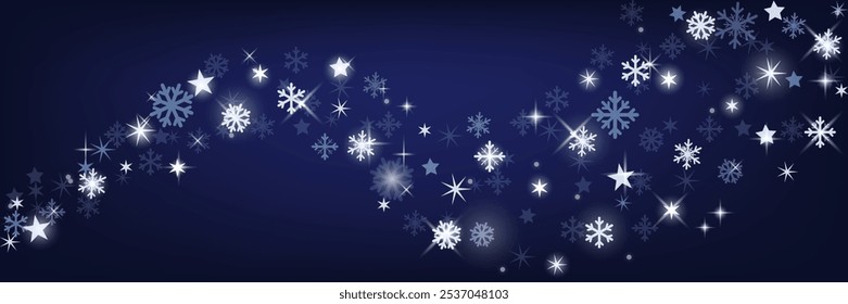 Longa bandeira mágica de inverno. Flocos de neve em um fundo azul para um site, impressão, banner. Gráficos vetoriais.